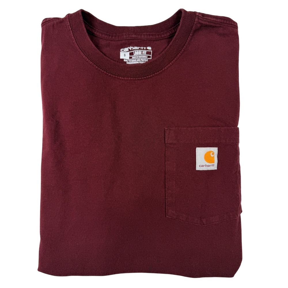 Carhartt Pocket T-Shirt Mens Small Burgundy Good K87 Loose Fit Short‎ Sleeve